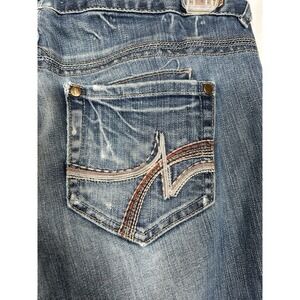 Y2K Madison Denim Women's Jeans Size 1/2 Stretch Bootcut Brown Embroider Pocket